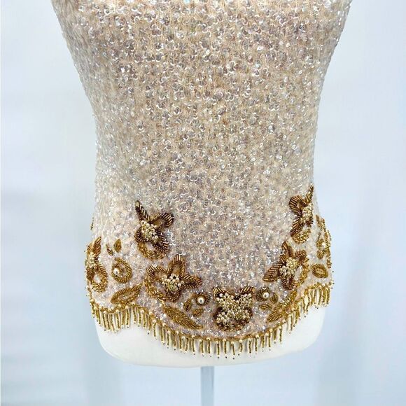 Vintage Top Tank Blouse Hand Beaded Gold Size M - Picture 8 of 13